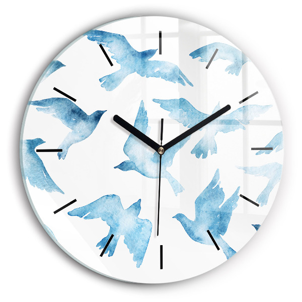Horloge ronde Oiseaux bleus volants