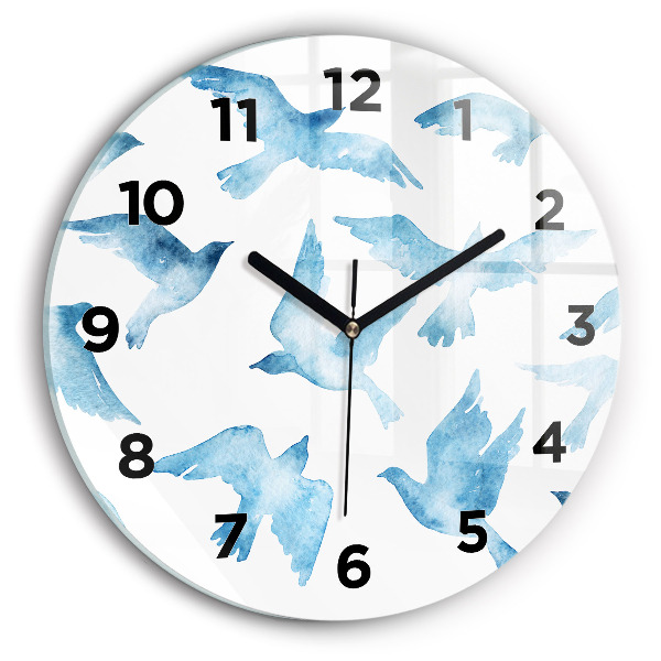 Horloge ronde Oiseaux bleus volants