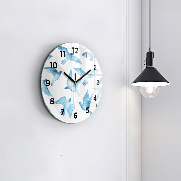 Horloge ronde Oiseaux bleus volants
