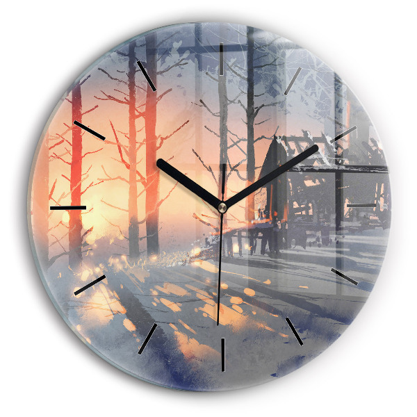 Horloge ronde 'Paysage d''arbres d''hiver'