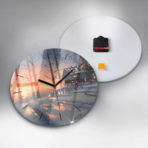Horloge ronde 'Paysage d''arbres d''hiver'