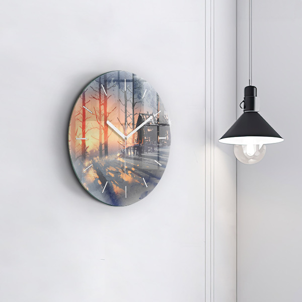 Horloge ronde 'Paysage d''arbres d''hiver'