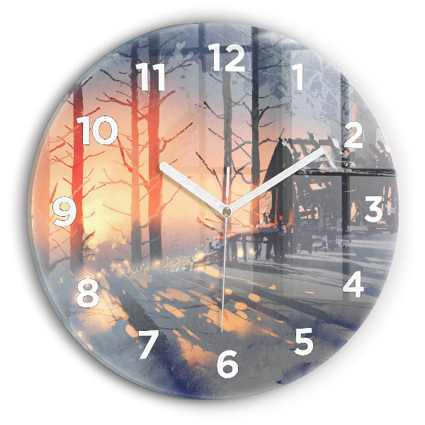 Horloge ronde 'Paysage d''arbres d''hiver'