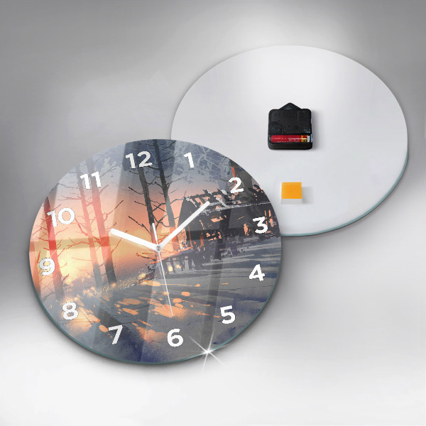 Horloge ronde 'Paysage d''arbres d''hiver'