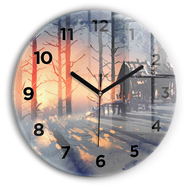Horloge ronde 'Paysage d''arbres d''hiver'
