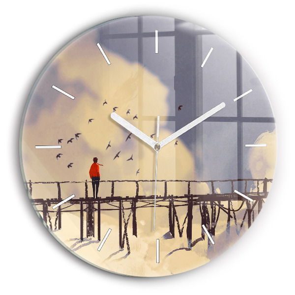 Horloge ronde 'L''homme sur le vieux pont'