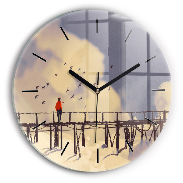 Horloge ronde 'L''homme sur le vieux pont'