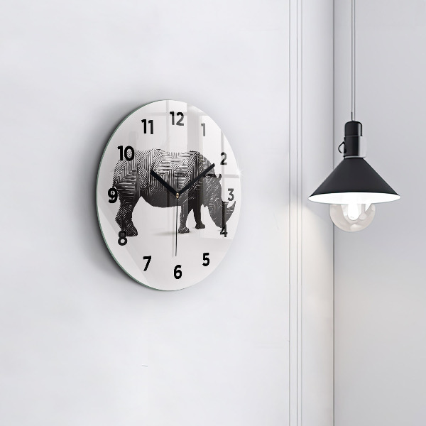Horloge ronde Dessin au trait de rhinocéros