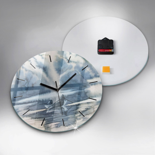 Horloge ronde Pêcheur sur le lac