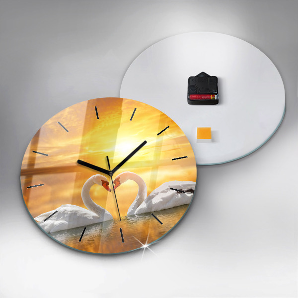 Horloge ronde Cygnes amoureux