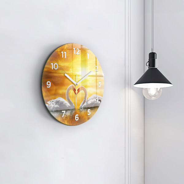 Horloge ronde Cygnes amoureux