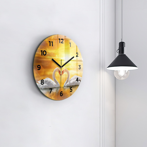 Horloge ronde Cygnes amoureux
