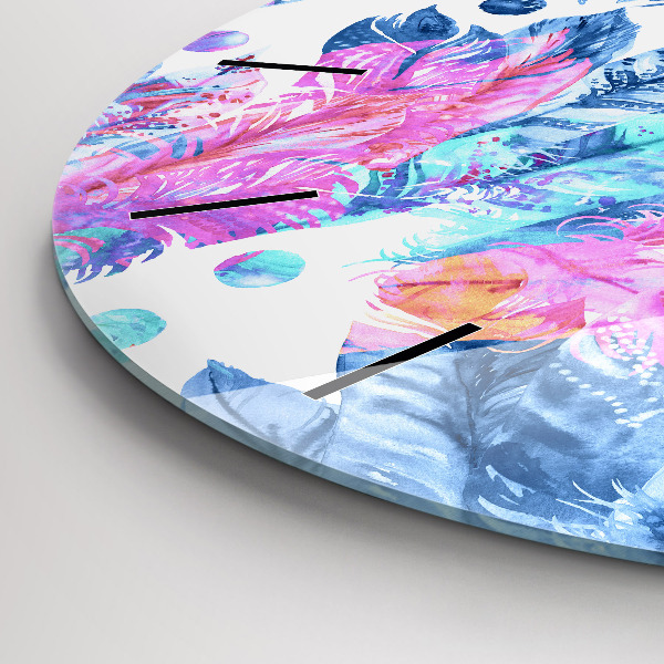 Horloge ronde plumes colorées