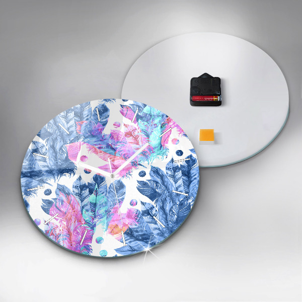 Horloge ronde plumes colorées