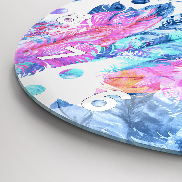 Horloge ronde plumes colorées