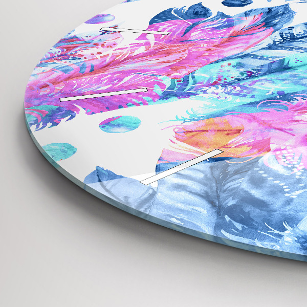 Horloge ronde plumes colorées