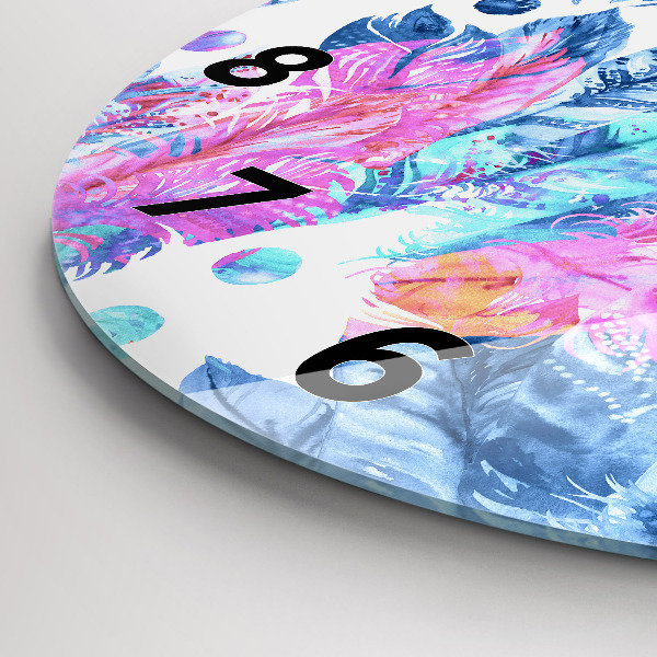 Horloge ronde plumes colorées