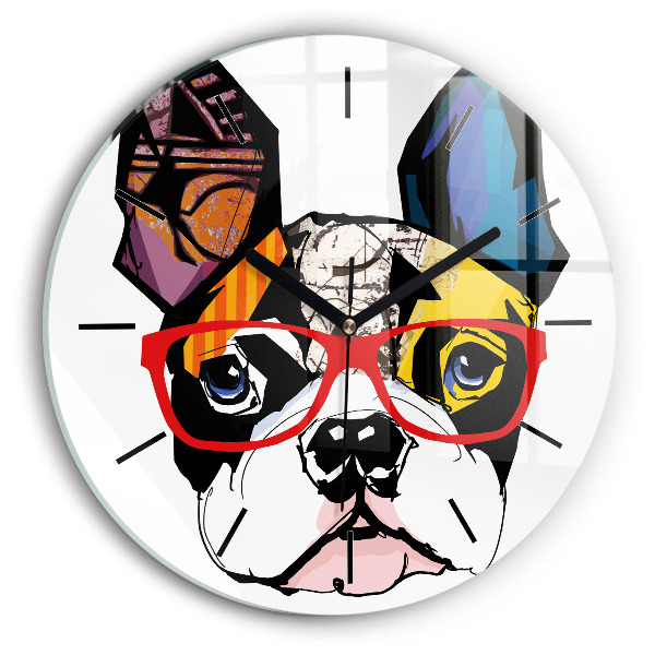 Horloge ronde Bouledogue français avec des lunettes