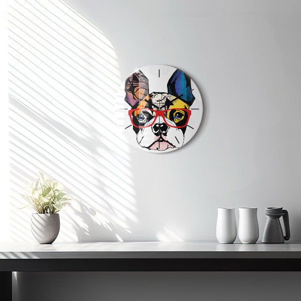 Horloge ronde Bouledogue français avec des lunettes