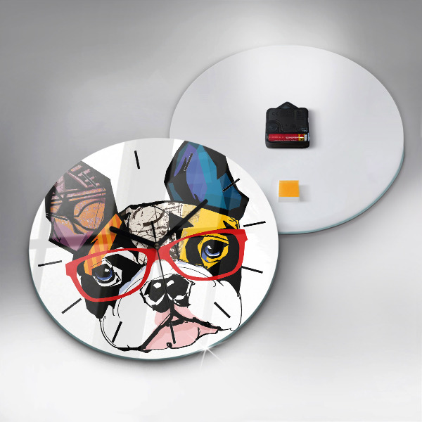 Horloge ronde Bouledogue français avec des lunettes