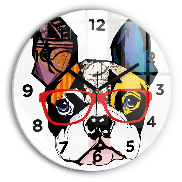 Horloge ronde Bouledogue français avec des lunettes
