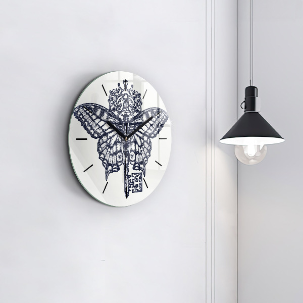 Horloge ronde Papillon et clé - style bohème