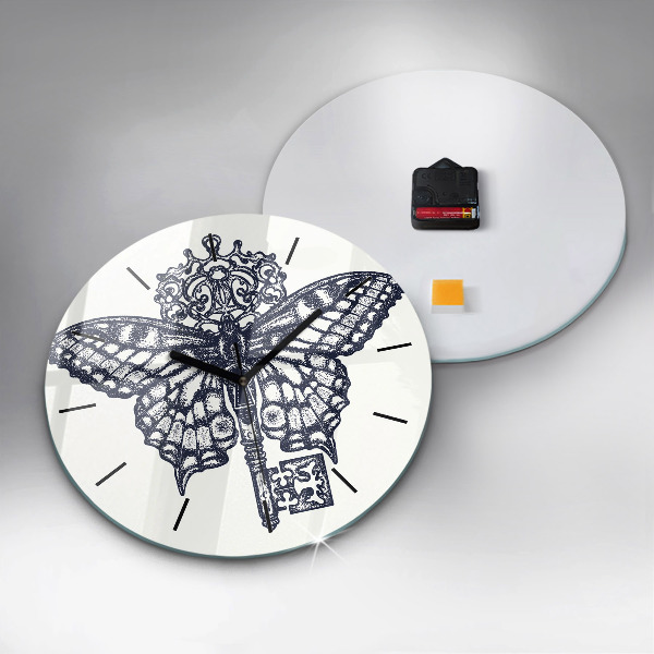 Horloge ronde Papillon et clé - style bohème