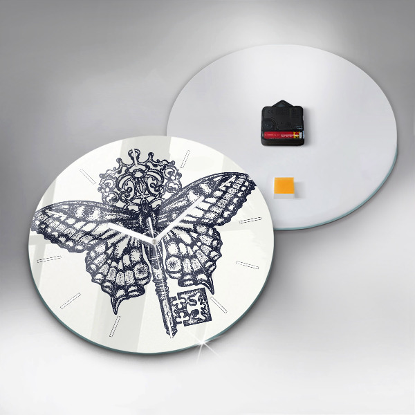 Horloge ronde Papillon et clé - style bohème