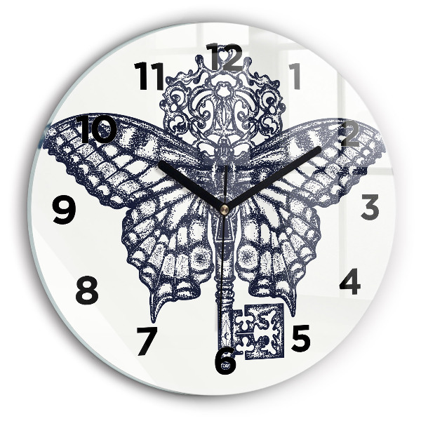Horloge ronde Papillon et clé - style bohème