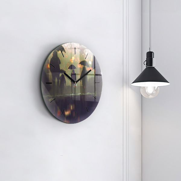 Horloge ronde Des gens avec des parapluies
