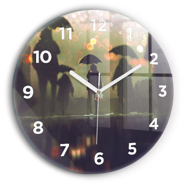 Horloge ronde Des gens avec des parapluies