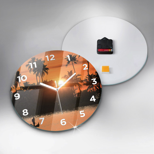 Horloge ronde Coucher de soleil et palmiers