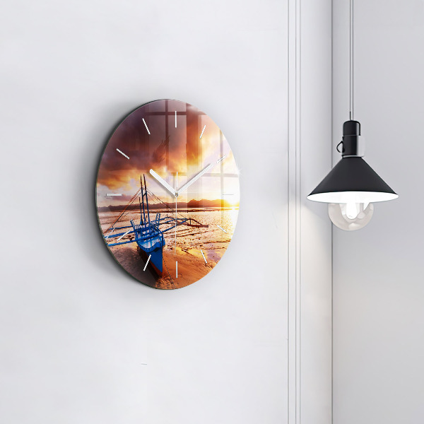 Horloge ronde Bateau et coucher de soleil