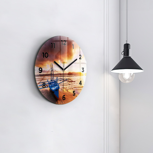 Horloge ronde Bateau et coucher de soleil
