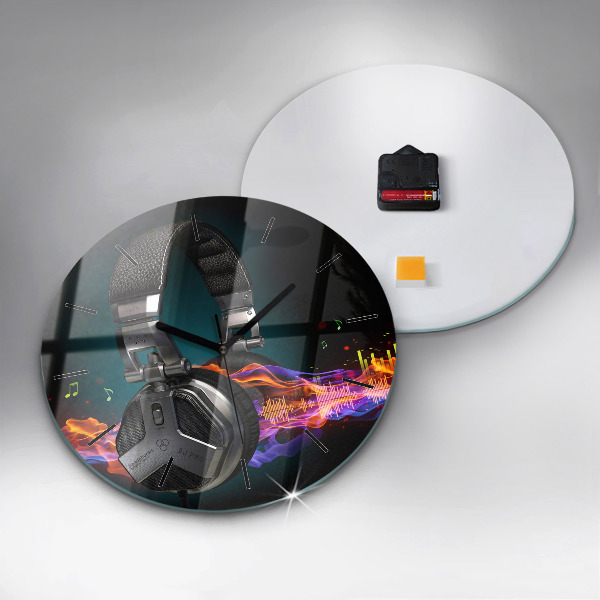 Horloge ronde Casques et ondes sonores