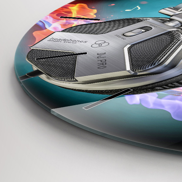 Horloge ronde Casques et ondes sonores