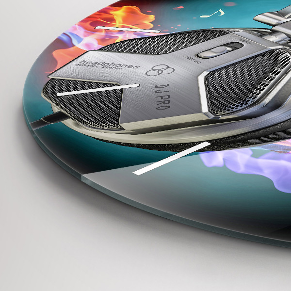 Horloge ronde Casques et ondes sonores