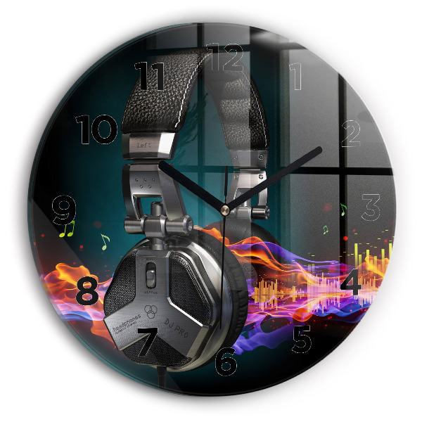 Horloge ronde Casques et ondes sonores