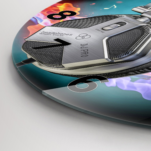 Horloge ronde Casques et ondes sonores