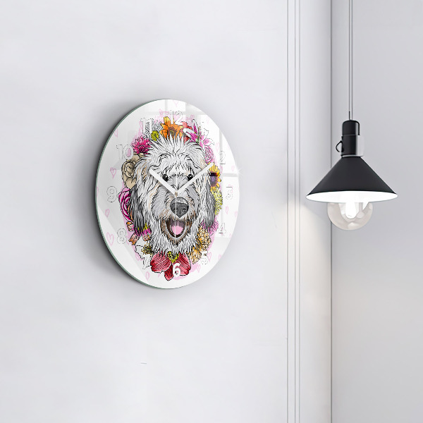 Horloge ronde Chien heureux dans les fleurs