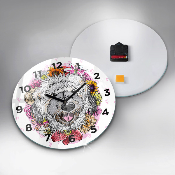 Horloge ronde Chien heureux dans les fleurs