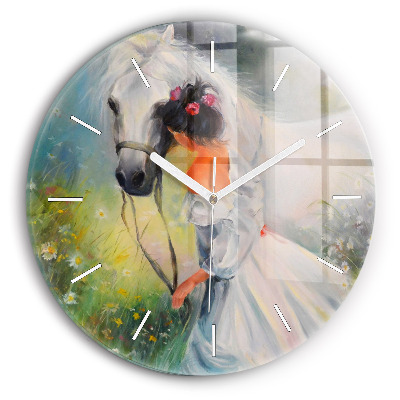 Horloge ronde Belle femme avec un cheval