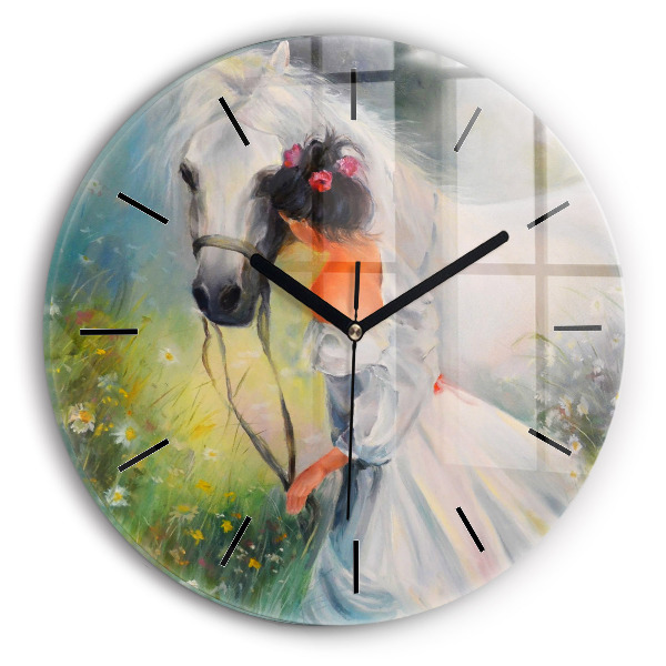 Horloge ronde Belle femme avec un cheval