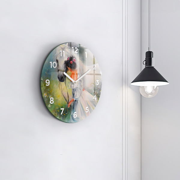 Horloge ronde Belle femme avec un cheval