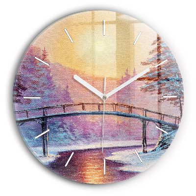 Horloge ronde Sapin de Noël et pont
