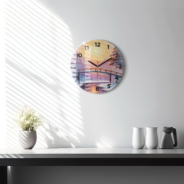 Horloge ronde Sapin de Noël et pont