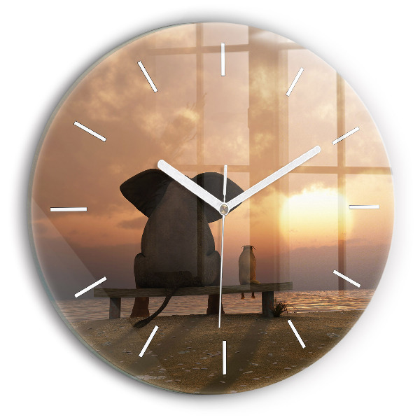 Horloge ronde Animaux et coucher de soleil