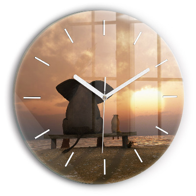 Horloge ronde Animaux et coucher de soleil