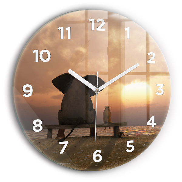 Horloge ronde Animaux et coucher de soleil