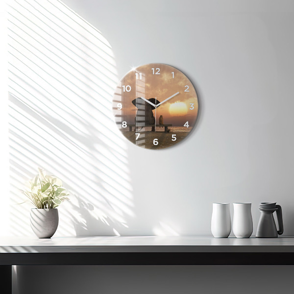 Horloge ronde Animaux et coucher de soleil